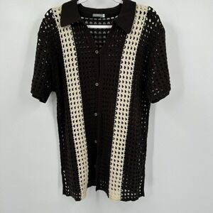 EARTHBOUND TRADING CO Mens Crochet Knit Polo Size M Shirt Short Sleeve Brown